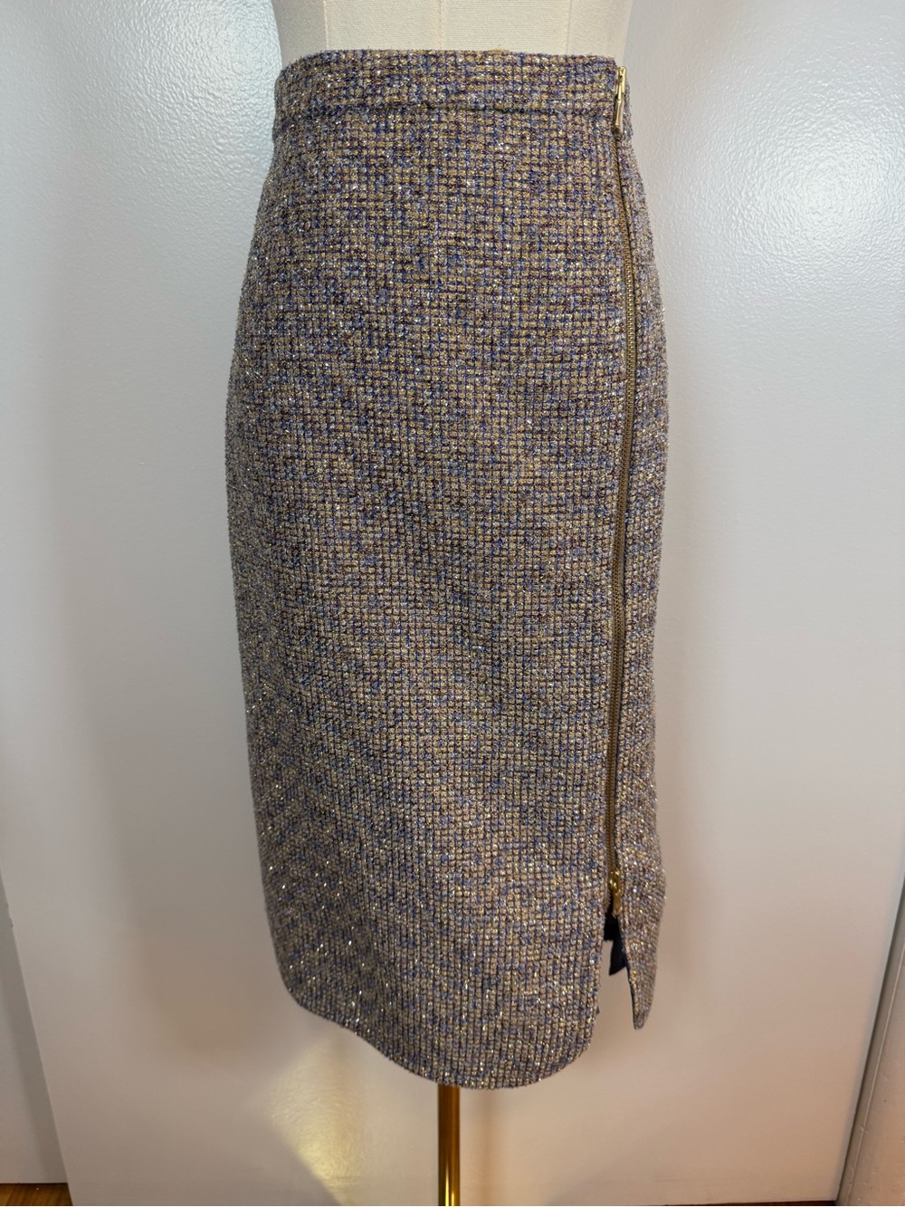 J. Crew Multicolor Tweed Pencil Skirt with Gold Zip